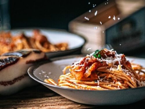 Spaghetti all'Amatriciana Food Fotografie Op Mijn Talloor