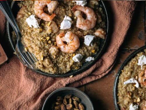 Pistacherisotto met scampi & buffelmozzarella