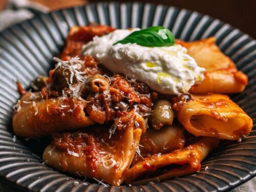 pasta caponata met burrata