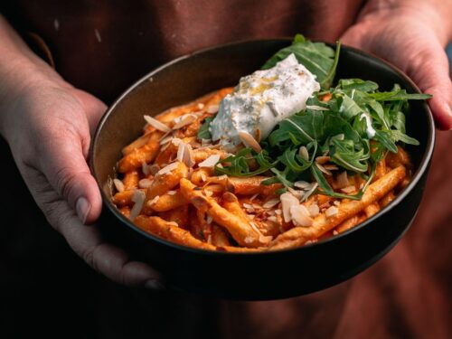 Pasta met roasted groenten & burrata