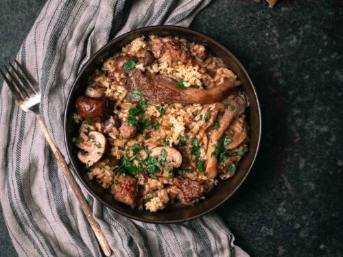 Cheesy risotto met champignons