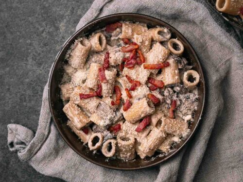 pasta creamy champginon met pancetta
