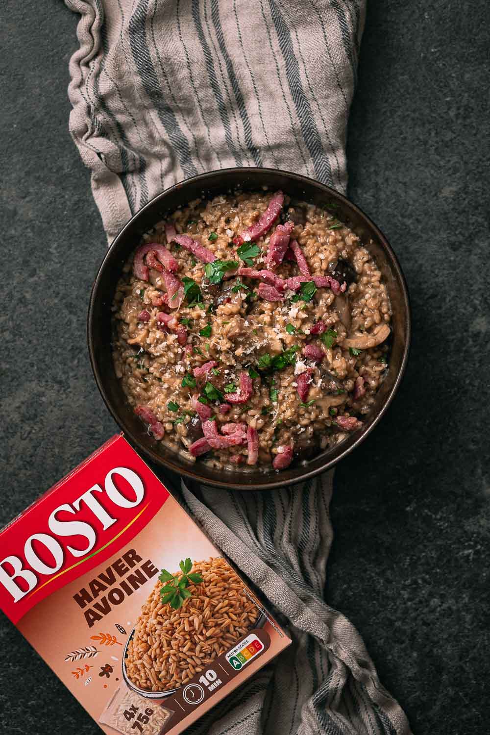 Haverrisotto met spekjes & boschampignons